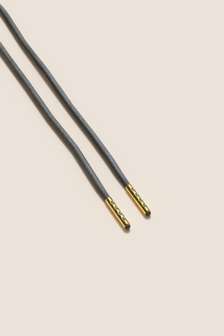 Senkels Charcoal 2.5mm Round Waxed Shoelaces with Gold Aglets