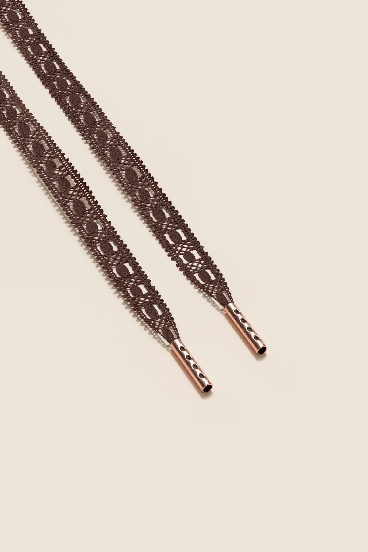 Senkels Chocolate Brown Crochet Shoelaces with Rose Gold Aglets