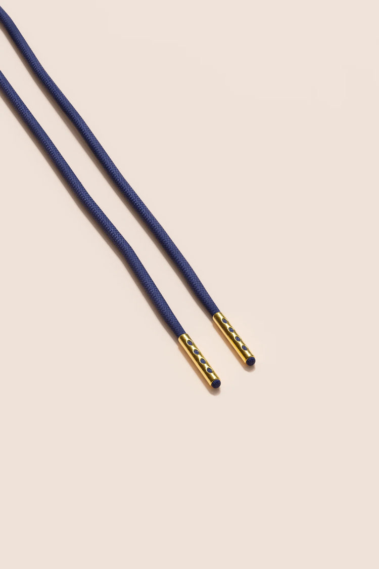 Senkels Dark Blue 2.5mm Round Waxed Shoelaces with Gold Aglets