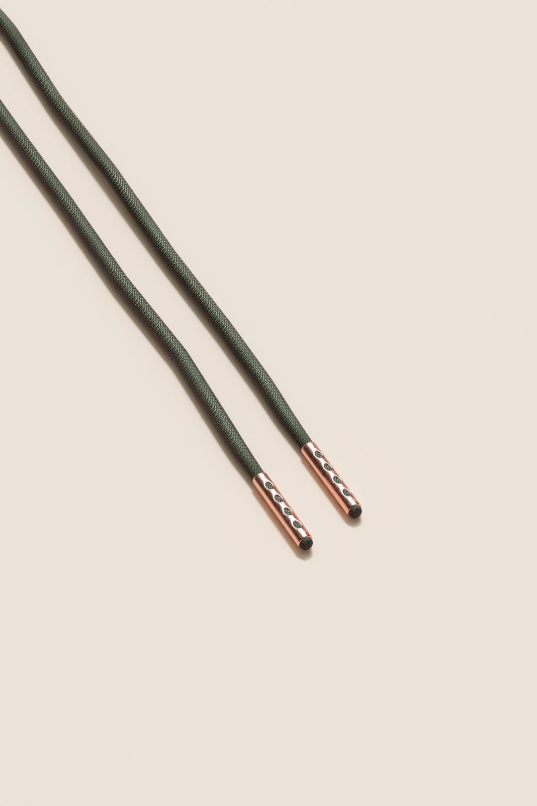 Senkels Olive Green 2.5mm Round Waxed Shoelaces with Rose Gold Aglets