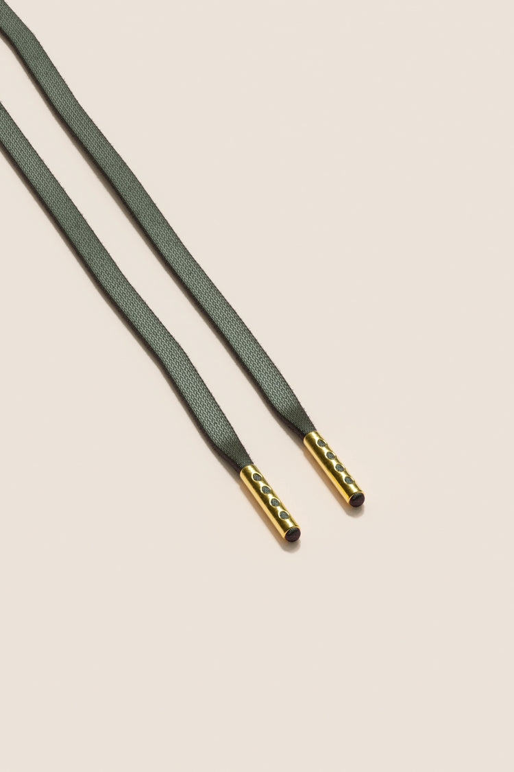 Senkels Olive Green 3mm Flat Waxed Shoelaces with Gold Aglets