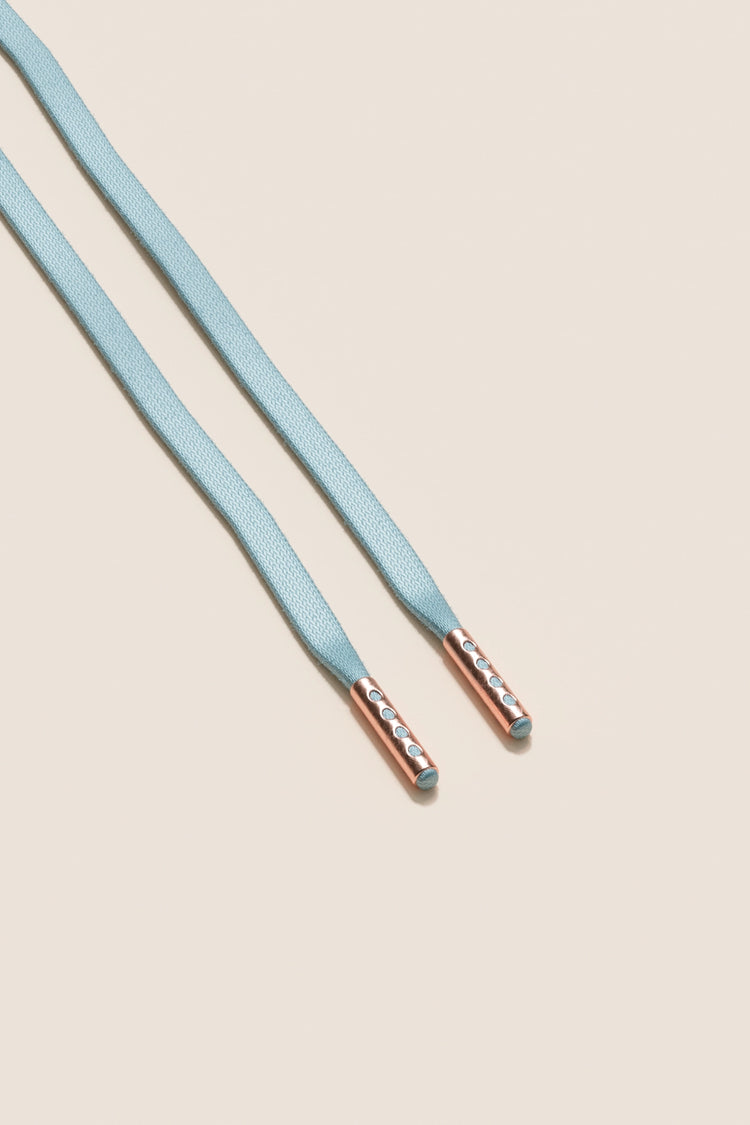 Senkels Pastel Blue 3mm Flat Waxed Shoelaces with Rose Gold Aglets