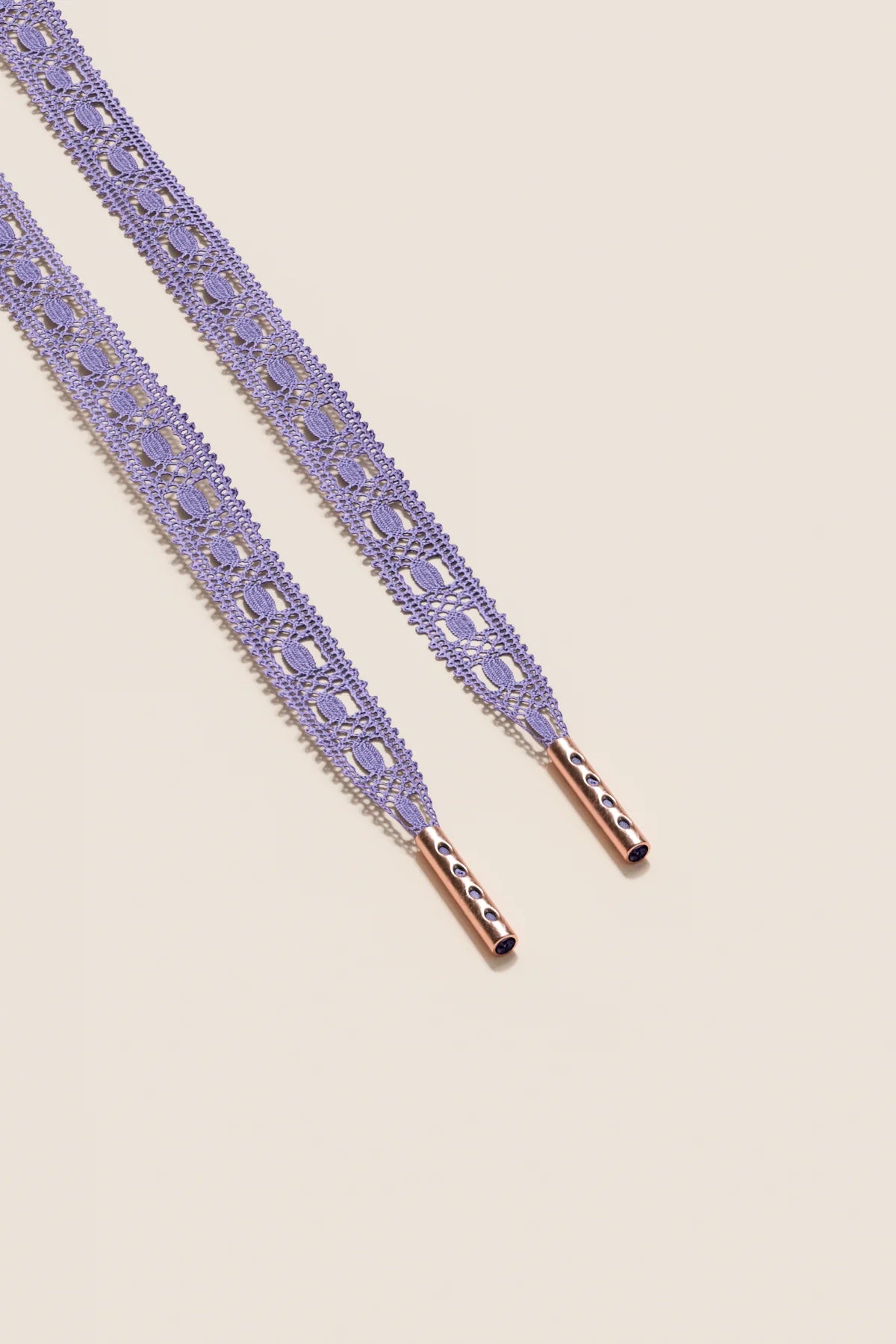 Senkels Purple Crochet Shoelaces with Rose Gold Aglets