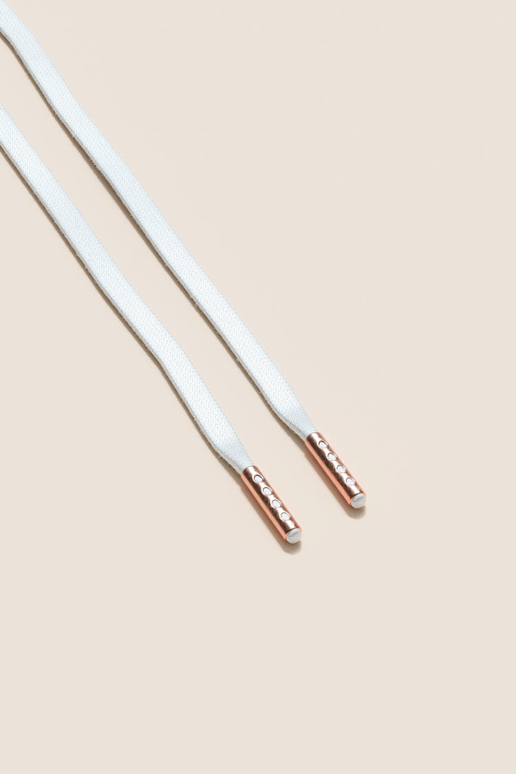 Senkels White 3mm Flat Waxed Shoelaces with Rose Gold Aglets